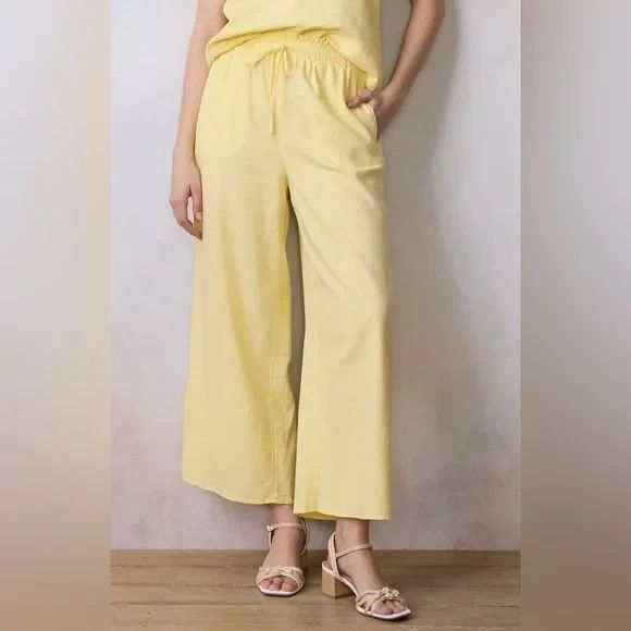 Lc Lauren Conrad Linen Blend Wide Leg Pants Womens L Yellow Pull On Beach New